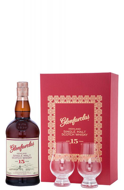 WHISKY GLENFARCLAS 15YO SINGLE MALT 0,7L 46% + 2 SZKLANKI