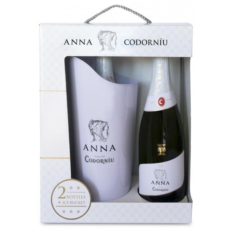 Wino musujące Cava Anna Codorniu Brut białe, wytrawne 2 x 0,75l 12% zestaw COOLER