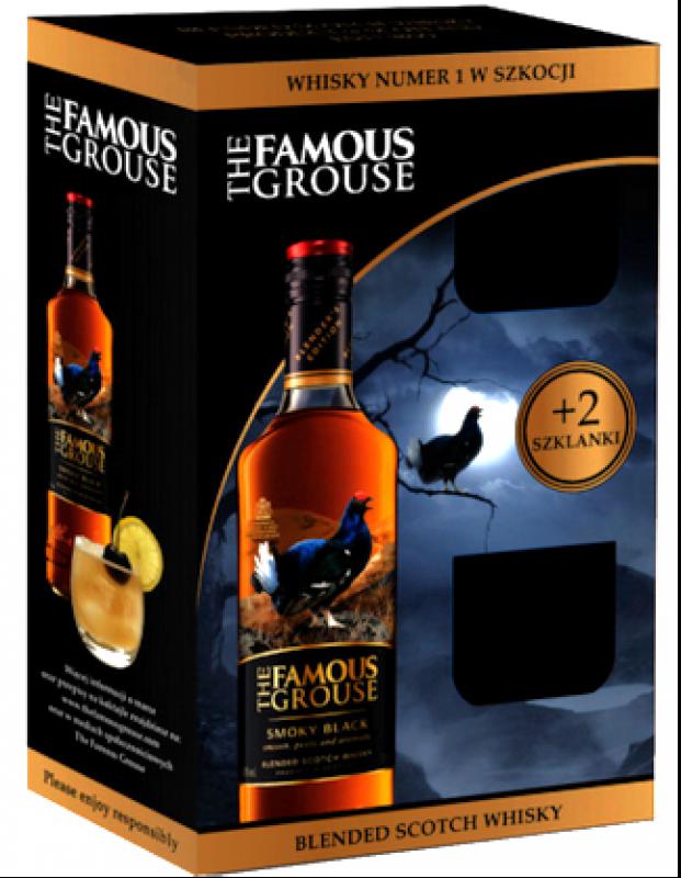 Whisky Famous Grouse Smoky Black + 2 szklanki - zestaw whisky ze szklankami 