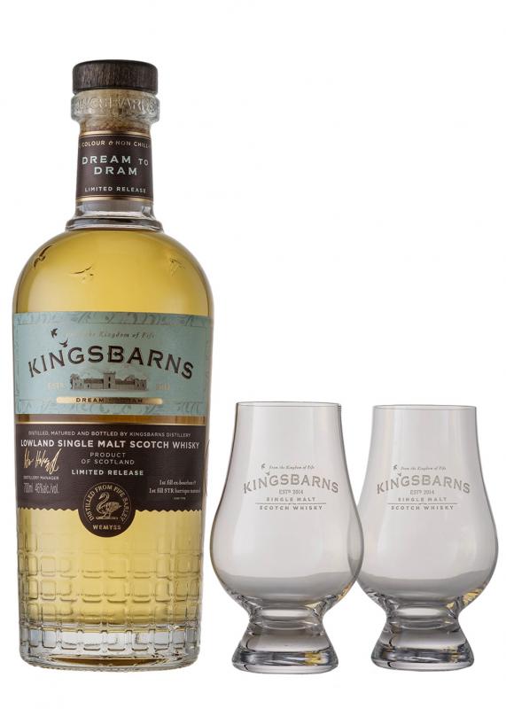 Whisky Kingsbarn Dream To Dram Single Malt Lowland - whisky giftbox + 2 szklanki