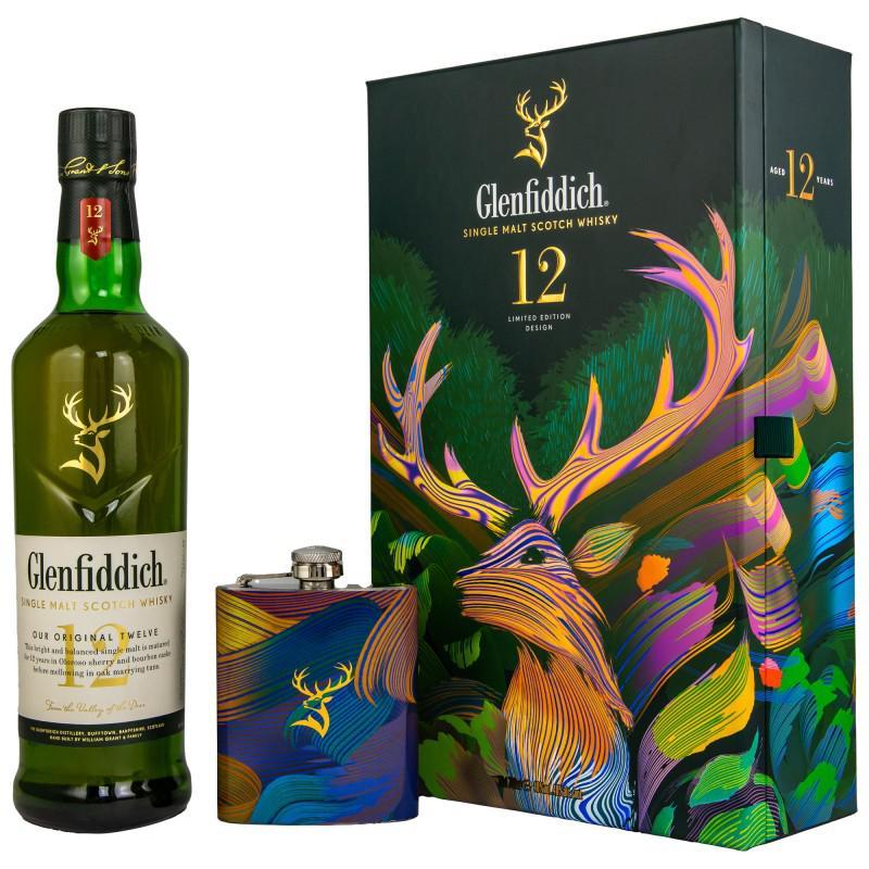 Whisky Glenfiddich 12 years old 0,7l 40% w zestawie z piersiówką