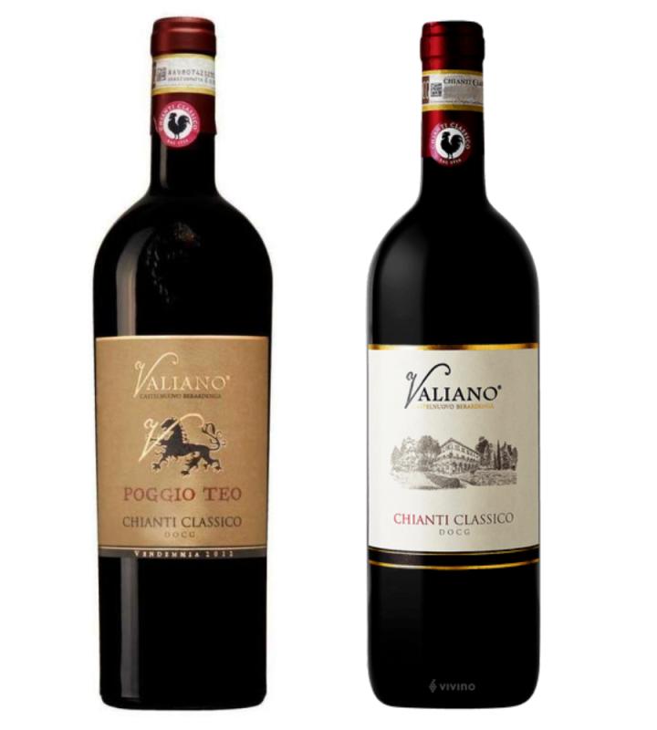 Wino Valiano Chianti Classico & Poggio Teo- zestaw 2 x 0,75l w drewnianej skrzynce