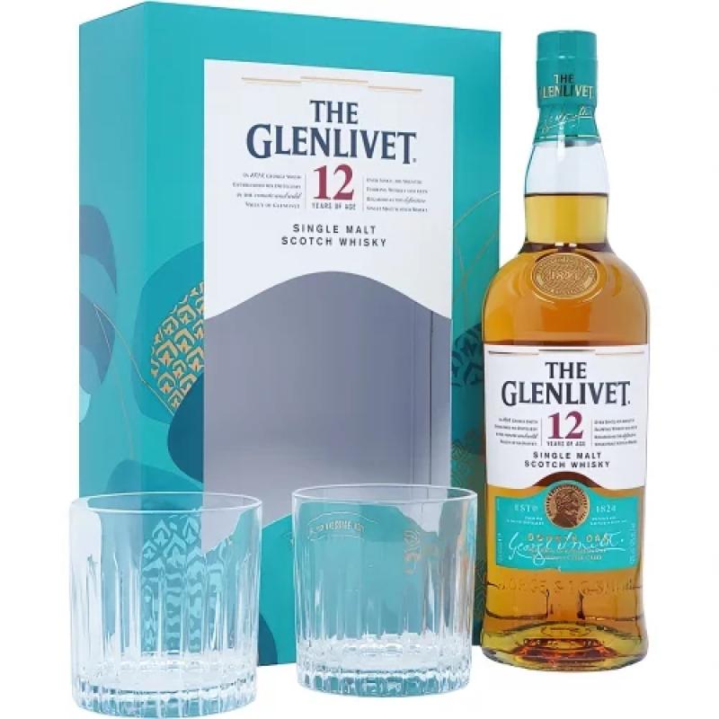 Whisky Glenlivet 12YO 0,7l zestaw z dwoma szklankami