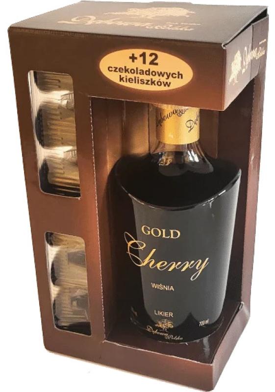 Likier Dębowa Cherry Gold 0,7l 30% + 12 czekoladowych kieliszków