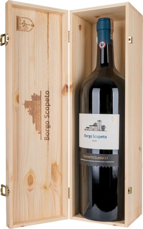 Wino Chianti Classico Borgo Scopeto 2018 5 litrów w drewnianej skrzynce