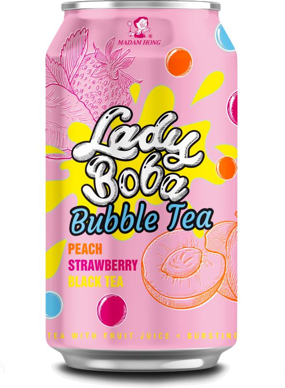 Napój Lady Boba Bubble Tea Peach - Strawberry - Black Tea 0,32l puszka