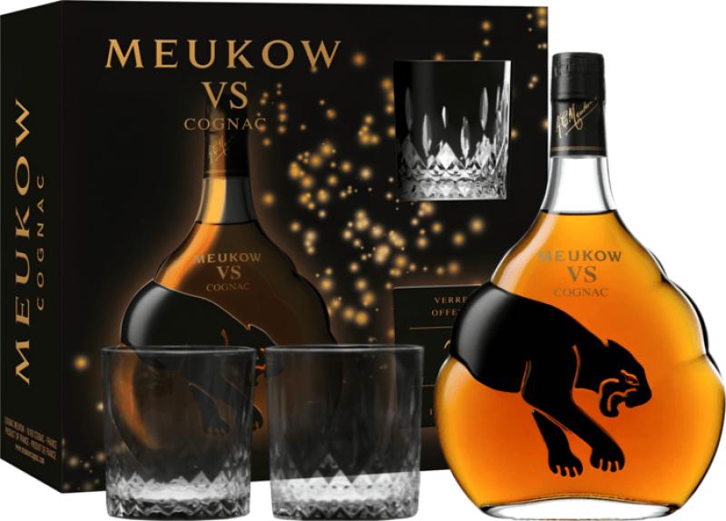 Koniak Meukow VS Black Panther + 2 szklanki 