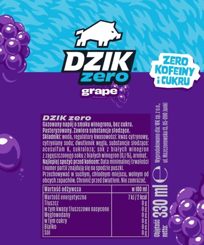 NAPÓJ ENERGETYCZNY DZIK BEZKOFEINOWY GRAPE ZERO PUSZ. 0,33L (2)