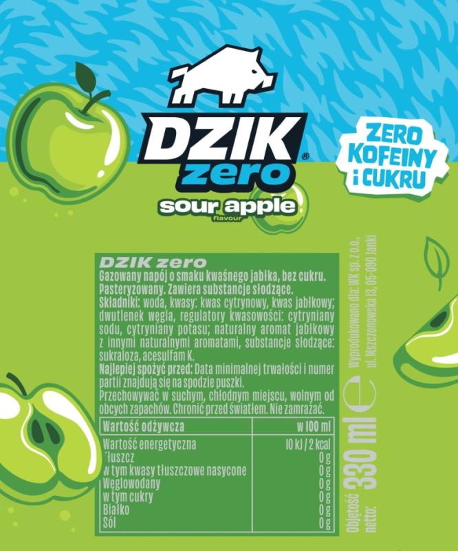 Napój Energetyczny Dzik BezKofeinowy Sour Apple Zero 0,33L (2)