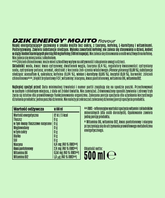 Napój Energetyczny Dzik Mojito Zero 0,5L SKŁAD (2)
