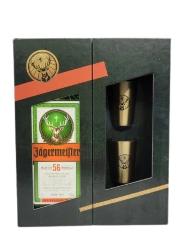 Likier Jagermeister 0,7l 35% karton + kieliszki metalowe (1)