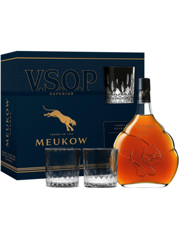 Koniak Meukow VSOP Clear Panthers 0,7L 40% + 2 Szklanki (1)