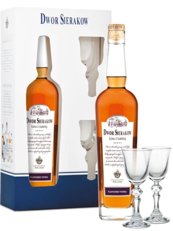 Wódka Dwór Sieraków Śliwa z Tarniną + 2 kieliszki  (1)