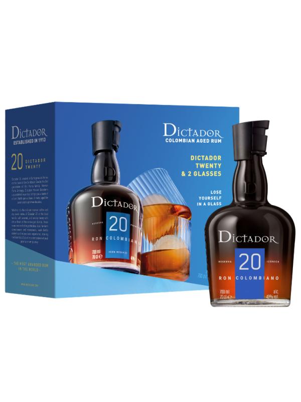 Rum Dictador 20 YO 0,7l 40% + 2 szklanki  (1)
