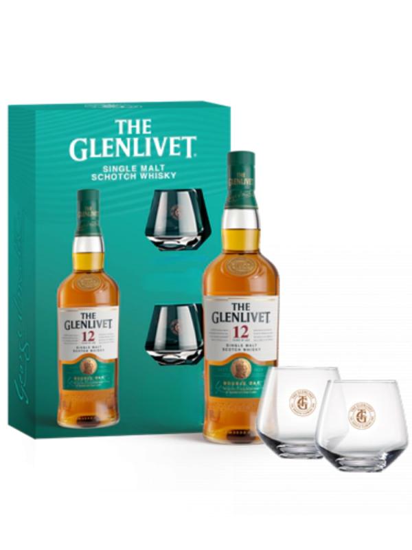 Whisky Glenlivet 12YO 0,7l zestaw z dwoma szklankami (1)