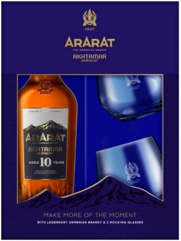Brandy Ararat 10YO Akhtamar 40% 0,7L - zestaw z dwoma szklankami (1)
