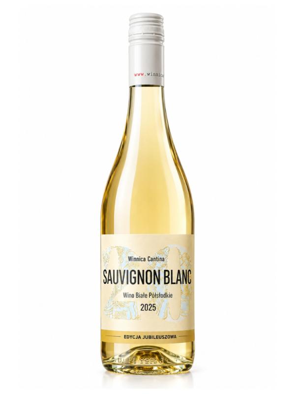 Wino regionalne z okolic Zielonej Góry. Wino białe półsłodkie, Sauvignon Blanc winnica Cantina. (1)