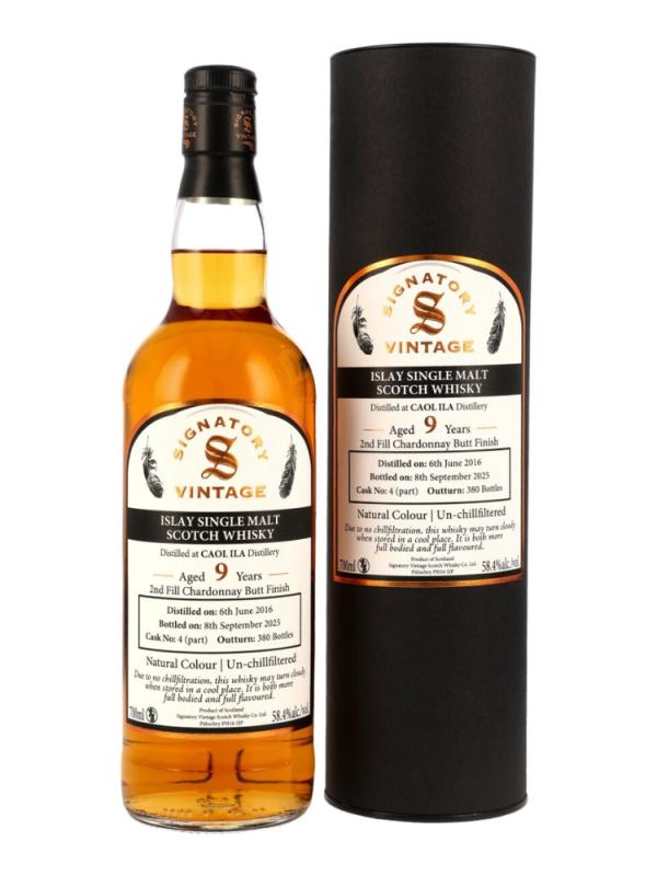 Limitowany Single Cask z wyspy Islay, od niezależnego dystrybutora Signatory Vintage o zawartości alkoholu 58,4%. Finisz w beczce po winie Chardonnay (1)