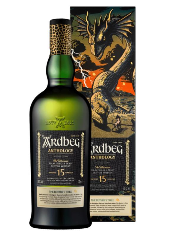 Potężny, 15-letni single malt z kultowej wyspy Islay, stanowiący kolejną spektakularną odsłonę w ekskluzywnej serii Anthology Collection. Nazwa wydania nawiązuje do mitycznego Beithira - szkockiego smoczego węża i ducha burzy, którego nieskromna energia symbolizuje dymną dynamikę tego trunku. (1)