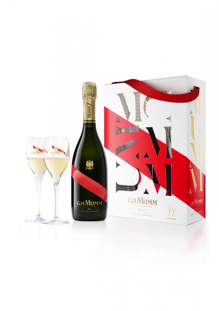 Szampan G.H. Mumm Grand Cordon B/W 0,75l + 2 Kieliszki | Alkoholeswiata24